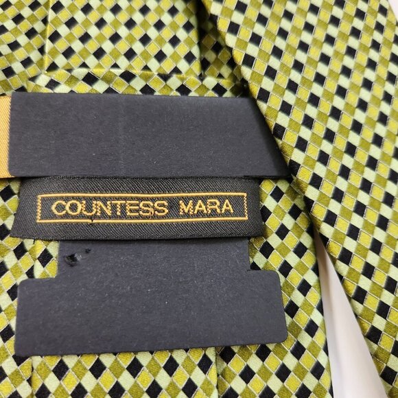 Countess Mara Men's Necktie New 100% Silk Green Black Handmade 57" x 3.5" - Picture 4 of 7